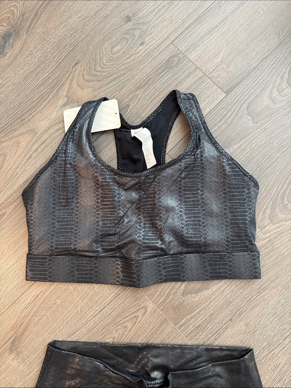 High-Rise Black Faux-Snakeskin Workout Set